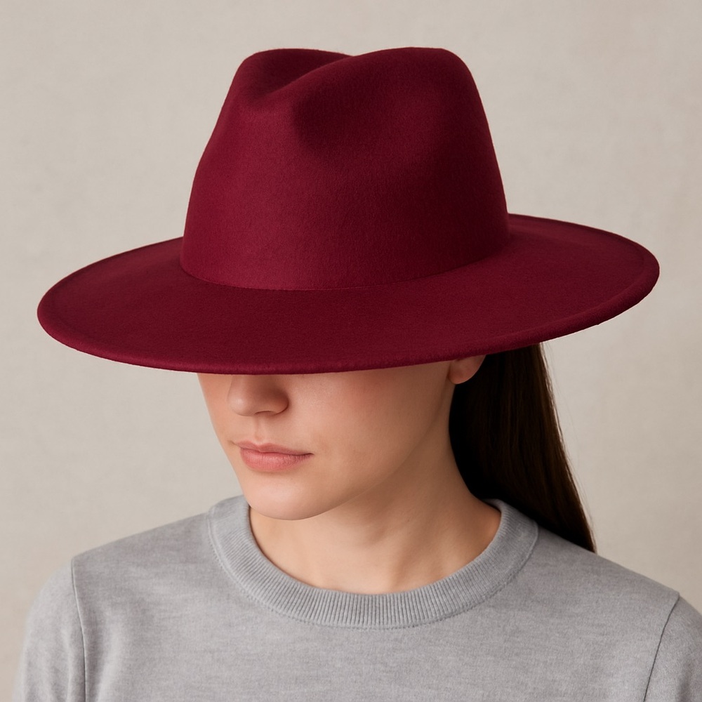 Sara Designs Felt Fedora Hat Women’s Red Wool Blend Wide Brim Winter Accessory
